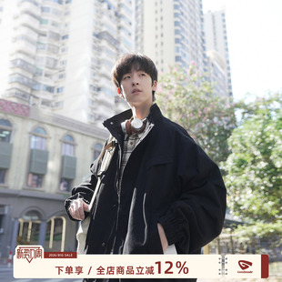 MADE 工装 黑色立领飞行员夹克男春季 男生宽松短款 外套 美式 GOOZI