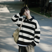 GOOZI 潮流日系男生条纹翻领polo领针织衫 MADE 玉米粒毛衣男春季