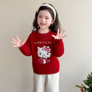 女童红色毛衣2026新款冬季加厚儿童打底衫女宝宝冬装加绒内搭上衣