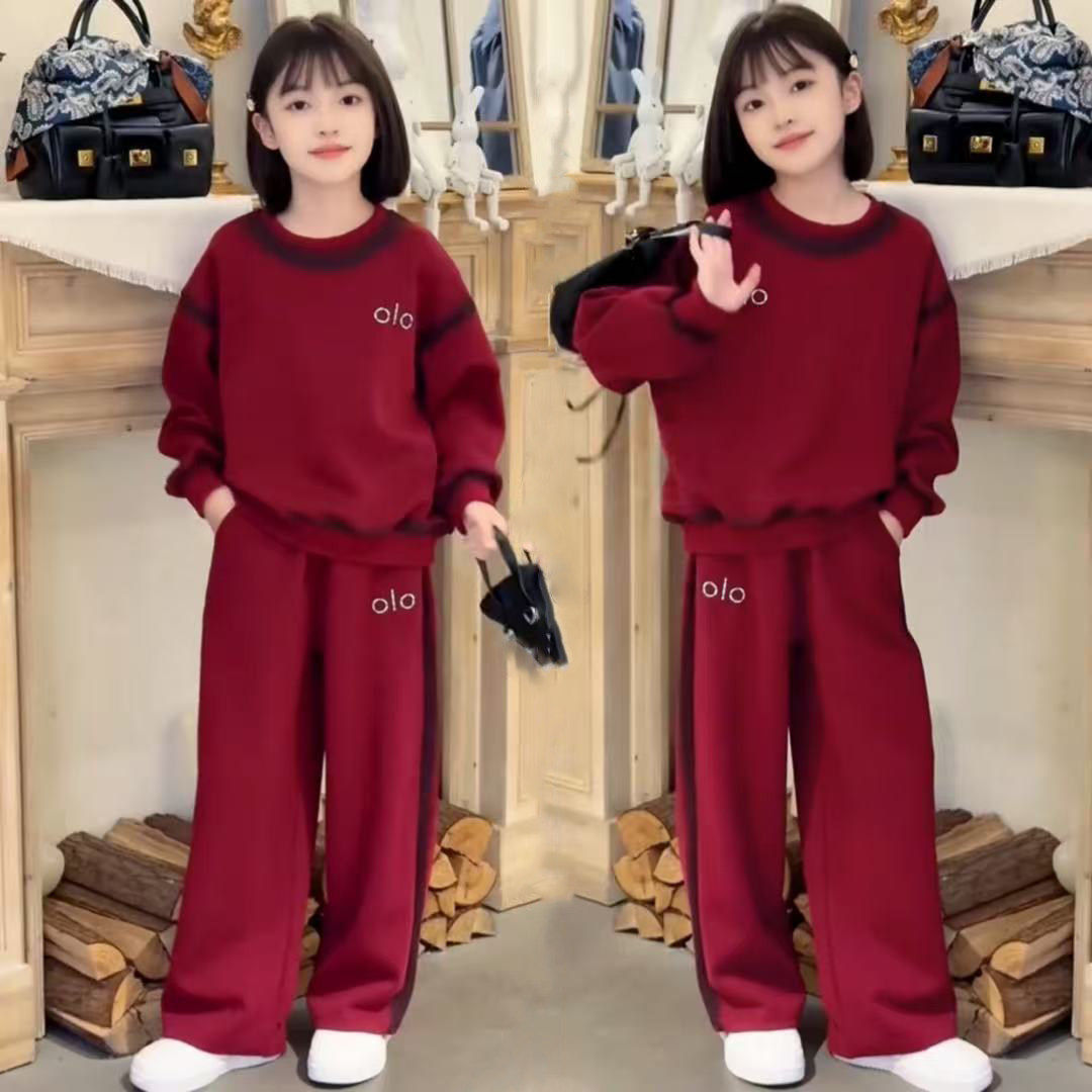 女童休闲运动套装2025秋冬洋气小女孩安哥拉红加绒卫衣卫裤两件套