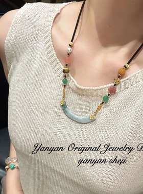 新款复古国风新中式翡翠弯片手工编织项链颈链大气文艺百搭高级感