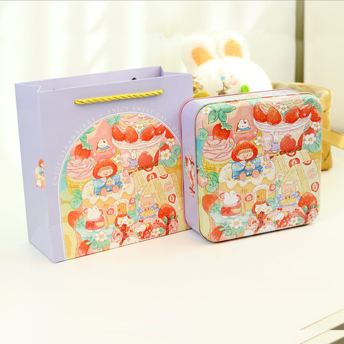 正方形邦尼曲奇饼马口铁盒