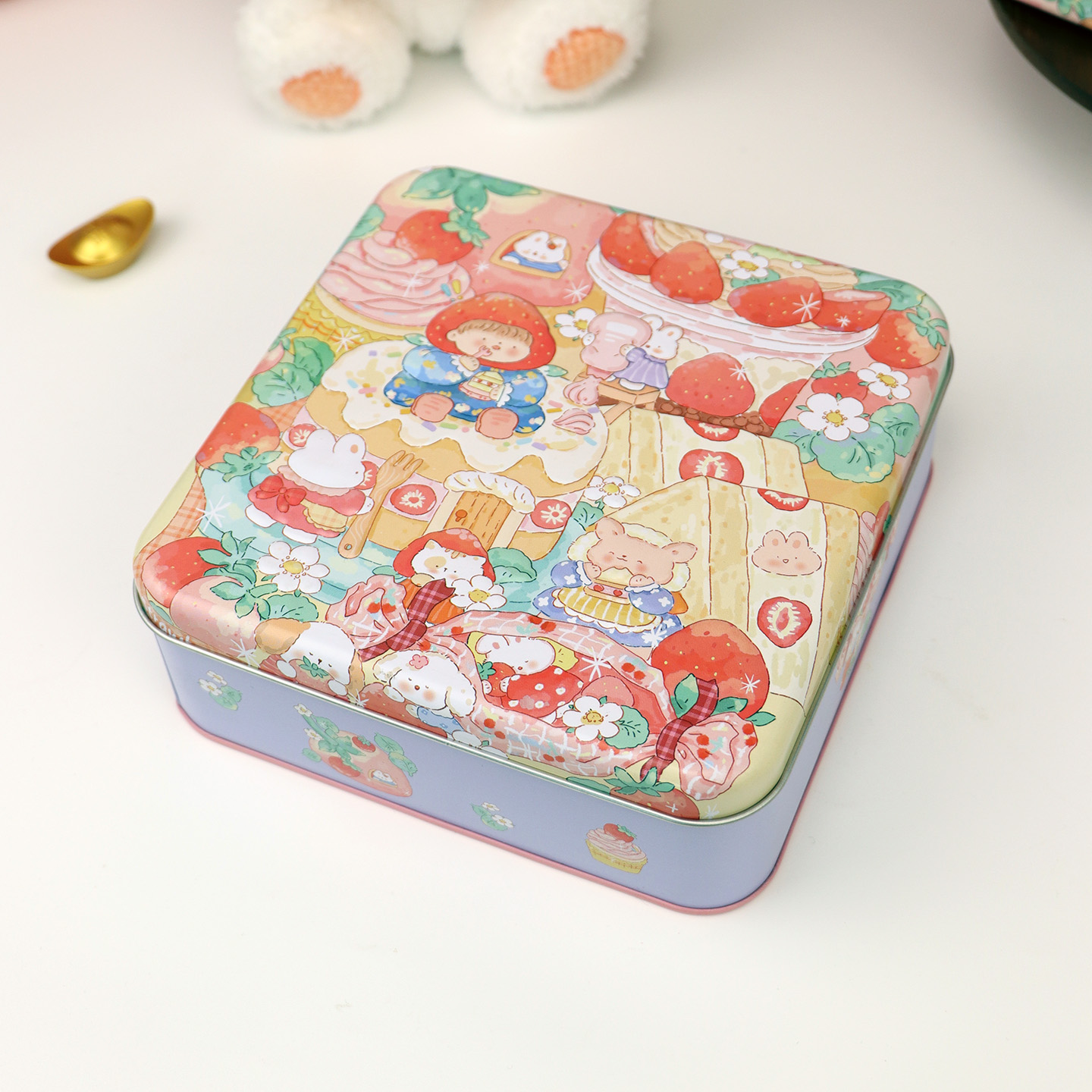 正方形邦尼曲奇饼马口铁盒