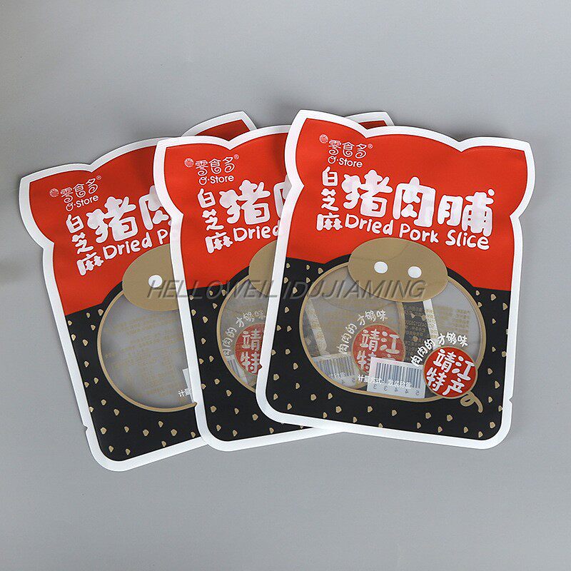 定做猪肉脯包装袋猪肉干异形复合袋订制PET透明窗零食彩印塑料袋