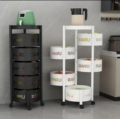 厨房旋转置物架多功能零食菜篮子收纳架落地多层新款蔬菜放菜架子