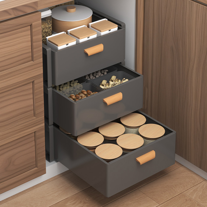 绩家 免安装整体橱柜内拉篮厨房抽拉置物架下水槽多层分层调料收