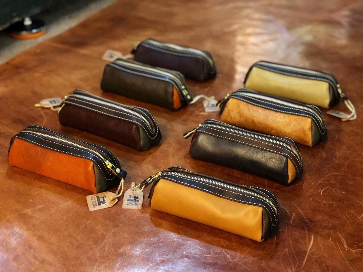 制道半手工缝线牛皮拉链笔袋复古头层牛皮笔盒简约真皮文具钢笔