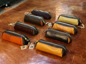 制道半手工缝线牛皮拉链笔袋复古头层牛皮笔盒简约真皮文具钢笔