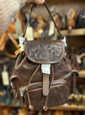 制道复古马皮女款双肩包真皮单肩斜挎包机车风休闲通勤包L14237