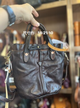 制道重工水洗马皮复古做旧小托特包手提单肩斜挎休闲通勤包L13709