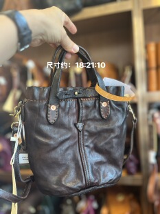 制道重工水洗马皮复古做旧小托特包手提单肩斜挎休闲通勤包L13709
