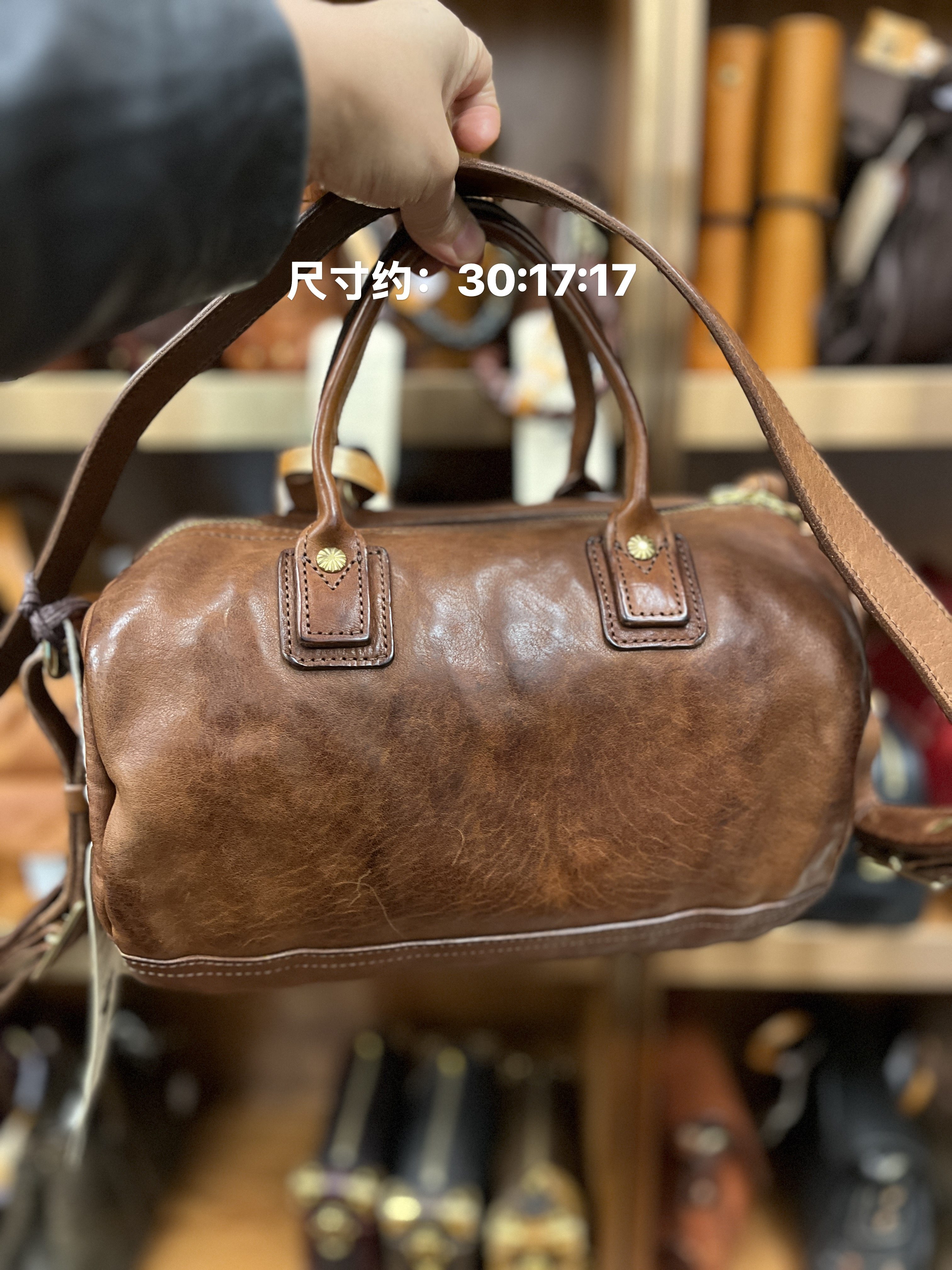 制道复古马皮大号波士顿枕头手提单肩斜挎包真皮休闲通勤包L14158