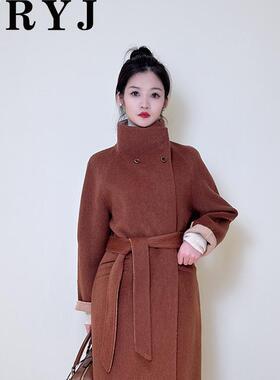 YRYJ24冬新商场同款通勤立领双面双色中长款女羊毛大衣5344034959