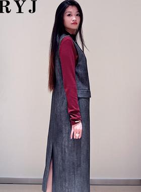 YRYJ女装商场同款春新气质显瘦V领无袖连衣裙背心裙8543023039