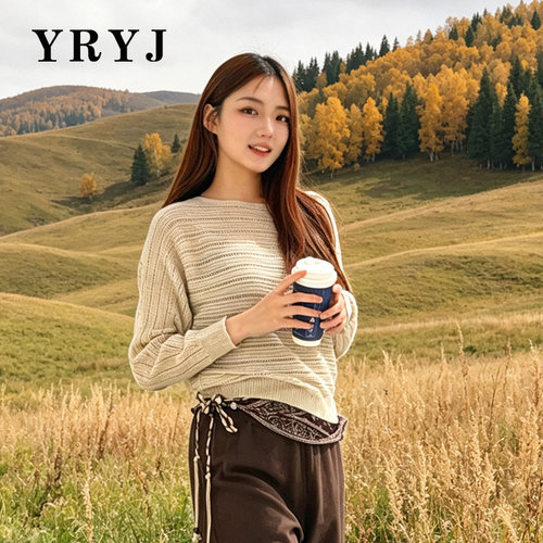 YRYJ慵懒风镂空绑带针织衫女款