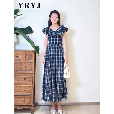 YRYJ女装商场同款2025夏季新款通勤时尚格子连衣裙女4352021743