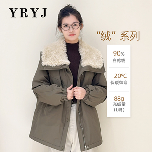 YRYJ2025冬季新款巴恩风派克羽绒服女中长款白鸭绒2654052501