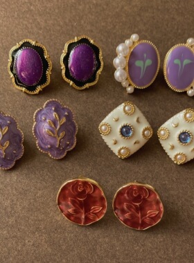 早春上新 复古温柔紫色925银针耳钉 简约百搭耳饰