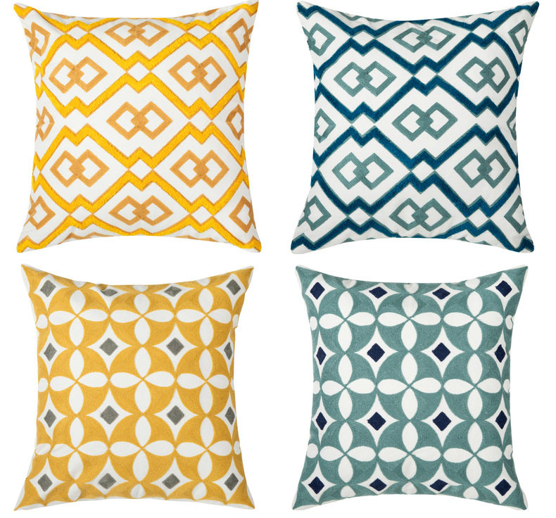 纯棉刺绣几何花方形北欧风沙发抱枕床上靠背垫套软装cushioncover
