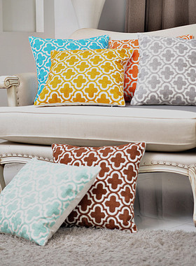民族鲁绣几何沙发抱枕全棉刺绣灯笼花四叶草靠垫套 cushion cover
