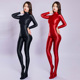 油亮弹力光泽塑身连体衣健美运动紧身裤 全身长拉链连脚长袖 瑜伽服