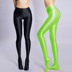 薄款 油亮光泽连脚打底裤 紧身瑜伽裤 袜欧美大码 外穿健身女 丝滑连裤