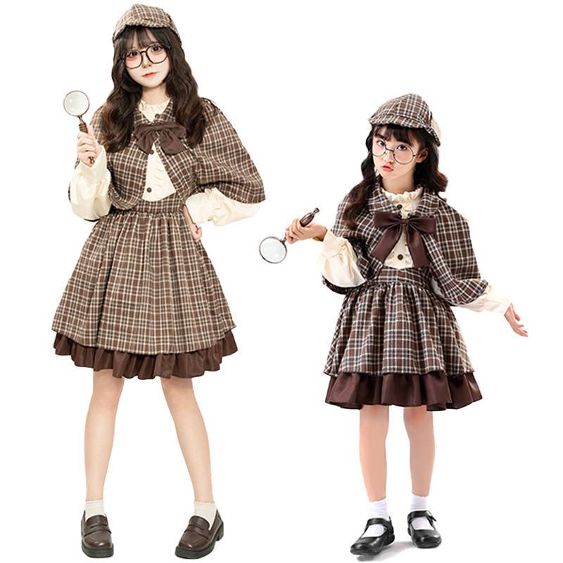 2025新款万圣节cosplay福尔摩斯侦探亲子套装派对舞台表演服女装