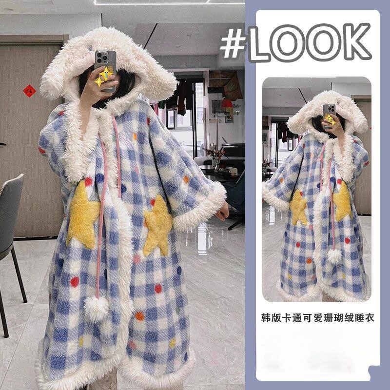 大耳狗玉桂狗睡衣女生珊瑚绒睡袍