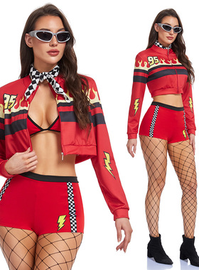 万圣节cosplay性感赛车女郎服装 啦啦队演出服装红色套装制服诱惑