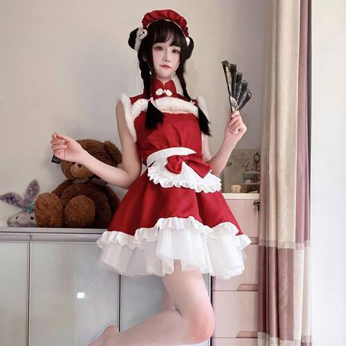 新款红色圣诞连衣裙舞台表演服女