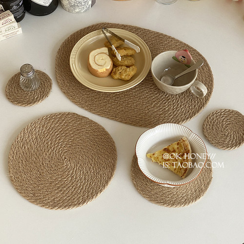 日式亚麻编织餐垫隔热垫子锅垫