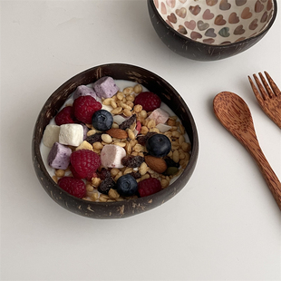 ins博主天然椰子碗燕麦碗进口老椰壳餐具轻食容器水果奶昔沙拉碗