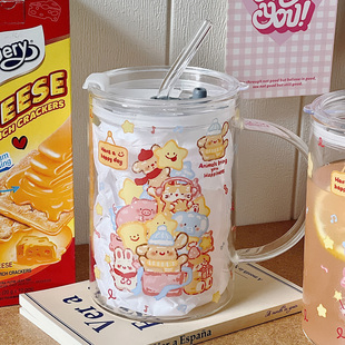 杯子ins高颜值玻璃杯带刻度吸管杯大容量耐高温带盖学生喝水杯子