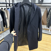 含羊毛料商务休闲连帽中长款 毛呢大衣秋冬纯色保暖呢外套