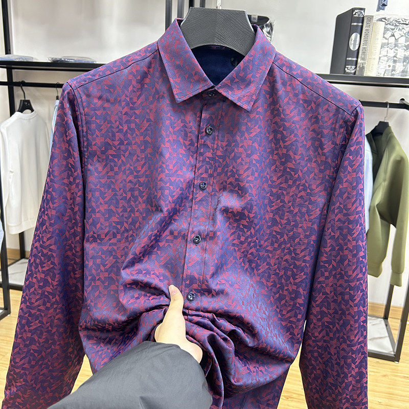 加绒加厚保暖修身男士尖领长袖衬衫冬季清爽百搭打底个性寸衫