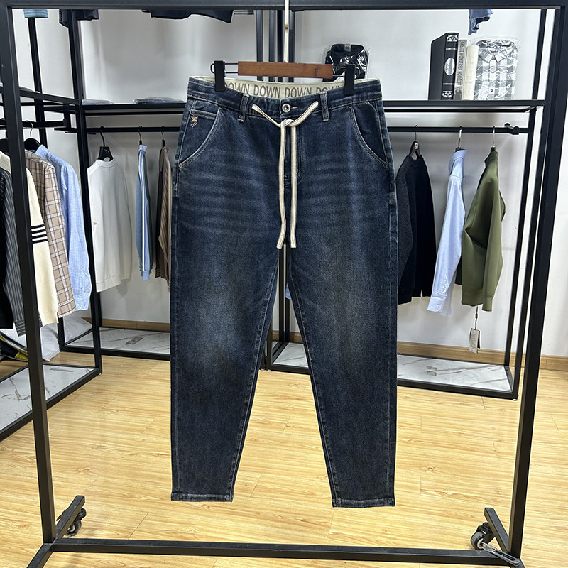 软糯舒适猫须中腰小脚牛仔裤秋冬季休闲时尚男士水洗棉抽绳长裤,男装,牛仔裤,淘宝优惠券,粉丝福利购,淘宝优惠卷
