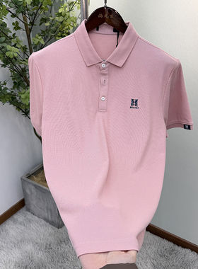 精致刺绣时尚男士翻领短袖POLO衫夏季新品套头薄款修身透气体恤衫