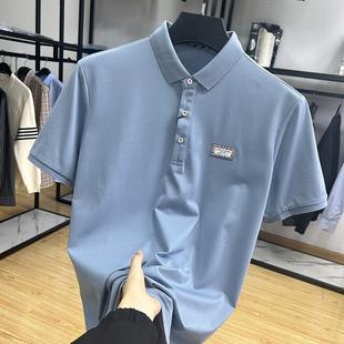 清爽蓝色轻薄修身款男士短袖体恤衫新品夏季透气料休闲POLO衫上衣