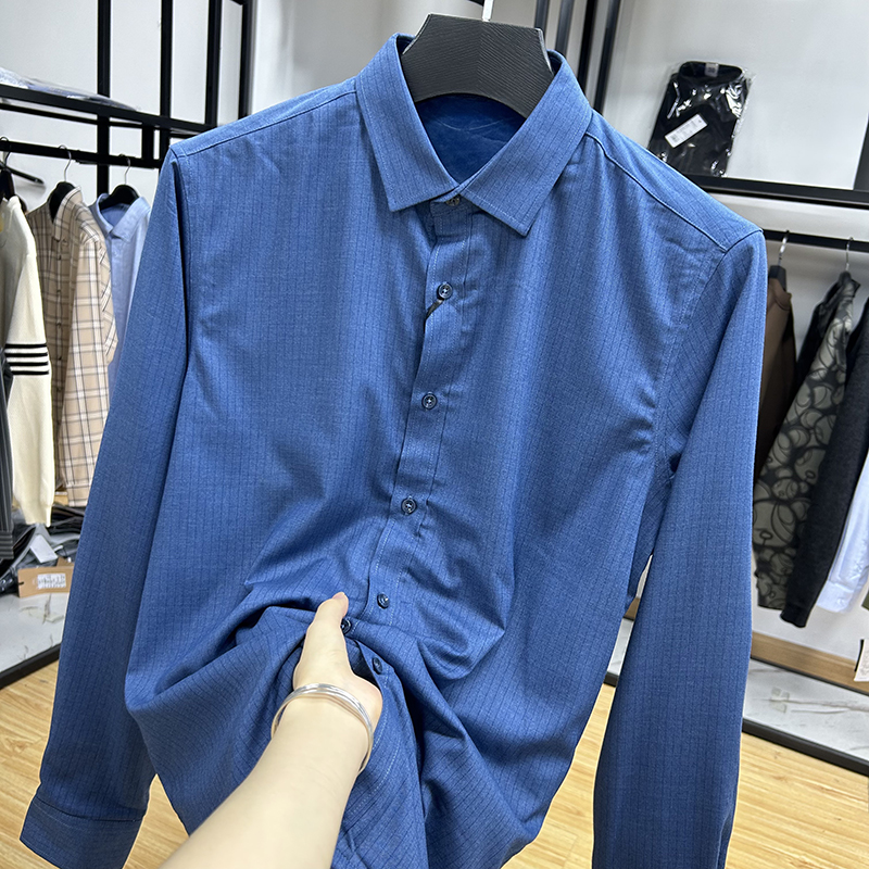 加绒加厚保暖尖领男士长袖衬衫秋冬季修身打底复合绒衬衣