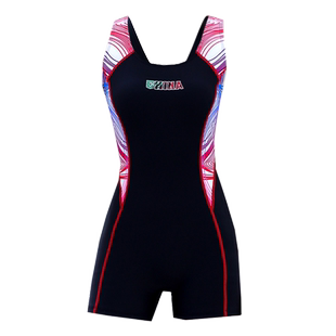 竞速游泳衣女士连体平角专业训练保守大码低叉游泳馆专用无袖泳装