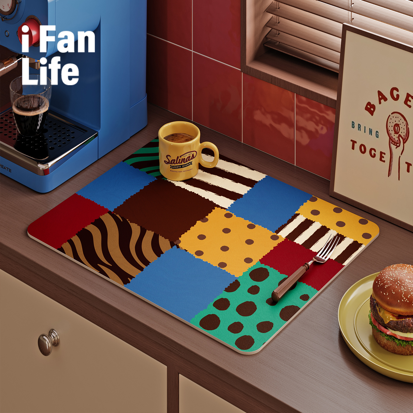 斑马彩绘美式复古风厨房台面沥水垫控水咖啡机垫子硅藻泥吸水软垫