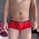 男士 低腰性感小平角内裤 棉质U凸单层囊袋贴身显大红色高弹透气