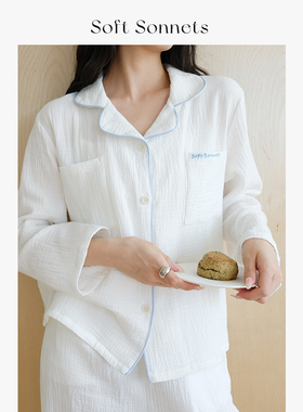 Soft Sonnets双层棉纱云朵睡衣长袖春秋家居服套装纯棉透气舒适