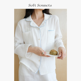 Soft 纯棉透气舒适 Sonnets双层棉纱云朵睡衣长袖 春秋家居服套装