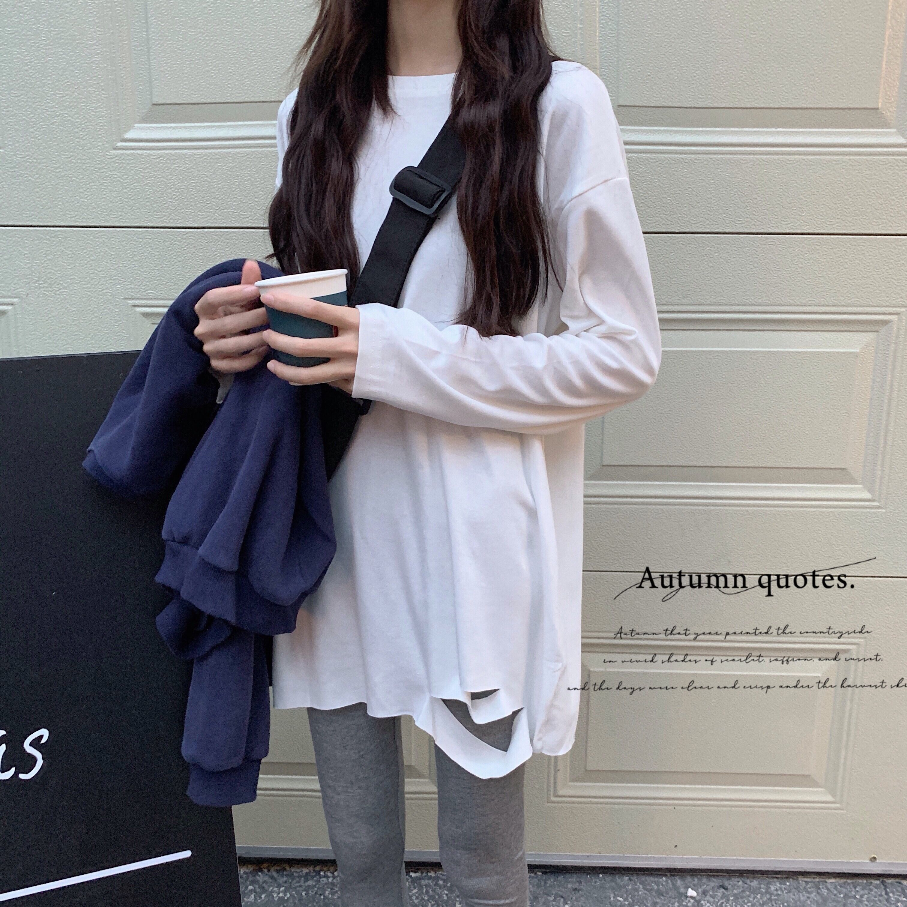 Real Korean loose spring thin pile white hole bottomed shirt women's long sleeve basic shirt