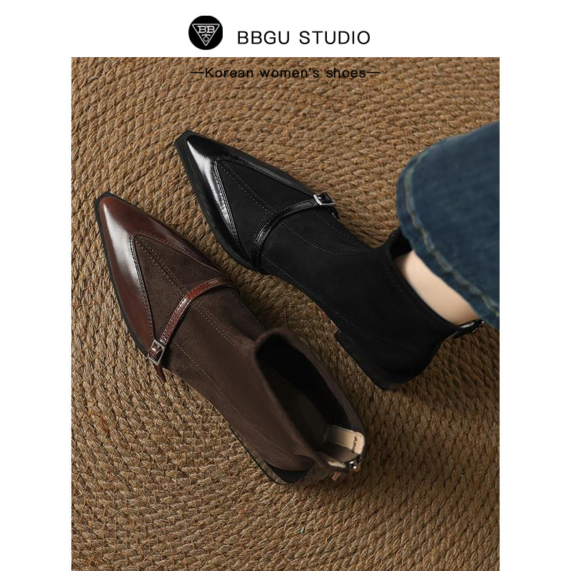 短靴粗跟瘦瘦靴BB古欧美风