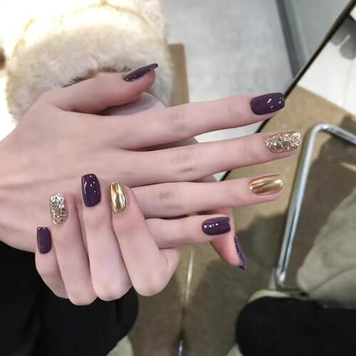 玄学紫金美甲2025年新款穿戴甲紫色显白爆闪纯手工高级感定制