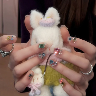 2025年新款宝石糖盒子爆闪彩色满手钻美甲显白穿戴甲纯手工高级感