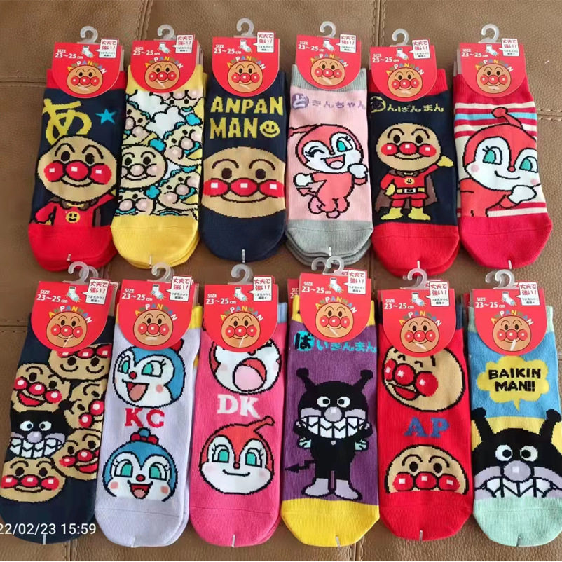 日系儿童袜子大童短袜卡通面包超人HelloKitty猫春秋短款棉袜船袜