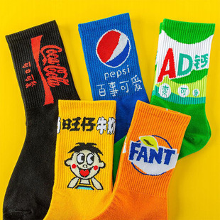 儿童袜子春秋中长筒 百事可口AD钙奶芬达旺仔冬9男女童12大童棉袜